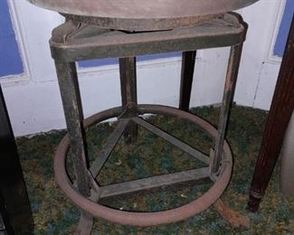 Antique Cast Iron Stool W/ Wooden Sear