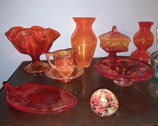 Vintage Mid-Century Orange Art Glass