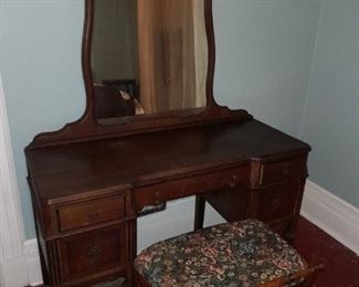 Antique Vanity W/ Mirror & Stool
