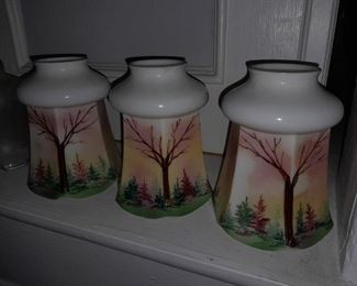 Antique Hand Painted Glass Light Shades