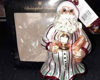 Santa W. Lantern & Book Glass Ornament By Christopher Radko