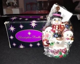 Snowman Family Playing Banjo Glass Ornament By Christopher Radko
