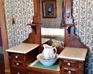 Victorian Furniture, marble top East lake dresser mirrored