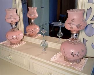 pink glass electrified table lamps