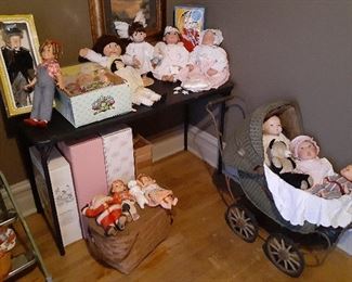 Lee Middleton Firstborn, Patty Cake, Grace S Putman bisque doll, Lang Lang, Shirley Temple 1972, vintage wicker doll carriage, Susie Moppet doll, Cabbage Snack Time Kid, Effanbee W.C. Fields doll