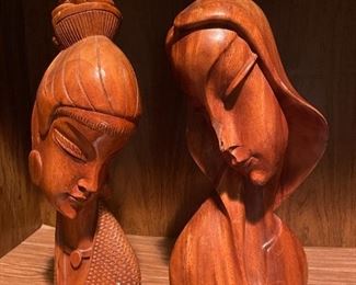 Vintage Wood Female Character Carvings