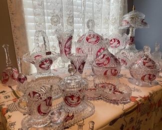 Bleiktristall/Hofbauer "Birds" Ruby Stain Crystal--Large selection--Great Condition!