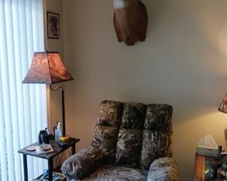 Camouflage Lazy Boy chair Taxidermy buck wall mount