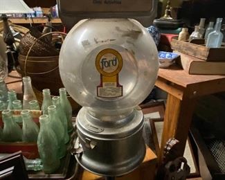 1940’s Ford Gumball Machine on Stand w/ Ad Frame