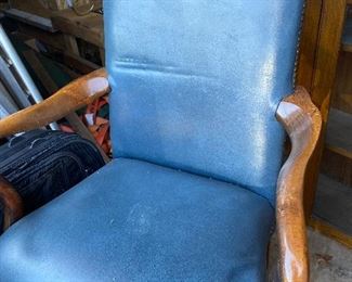 Queen Anne Style Blue Leather Arm Chair
