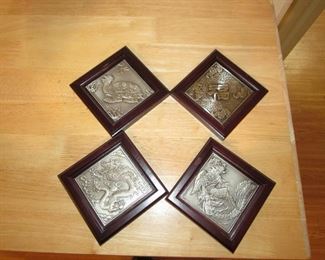 Framed pewter tiles