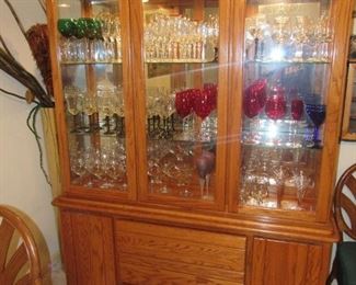 Oak mirrored, lighted china cabinet