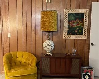 MCM Velour Chair, MCM Lamp with Velour Shade, MCM Phonograph, MCM Painting