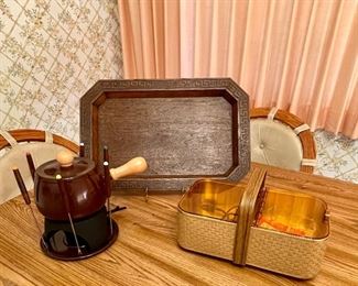 Vintage Serving Tray, Vintage Bun Warmer, Vintage Fondue Pot
