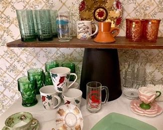 Jadeite, Cardinal Coffee Cups, Carnival Glass 