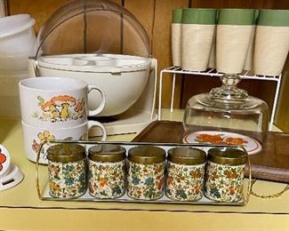 Retro Spice Tins, Cheese Server, Vintage Soup Bowls 