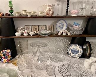 Excellent Collection of American Fostoria Crystal including the Fostoria American Round Cake Pedastal, Antique Cups & Saucers
