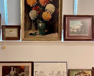 Vintage Framed Art including Chrysanthemums by Margot 