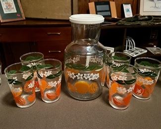 Vintage Orange Juice Pitcher and Glasses Set