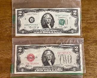 1976 $2 Bills-One is Star Bill, 1928 $2 Red Seal, 1957 $1 Silver Certificate Bill Blue Seal