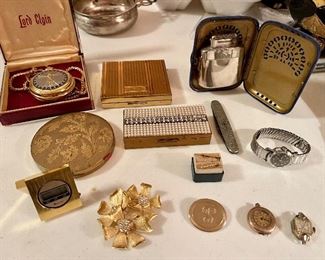 Vintage Compacts, Vintage Brooches, Antique Ladies Pocket Watch, Vintage Leonardo Da Vinci Pocket Watch, Vintage Lighter