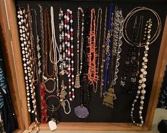 Lots of earrings and necklaces, twist beads & semi precious stones