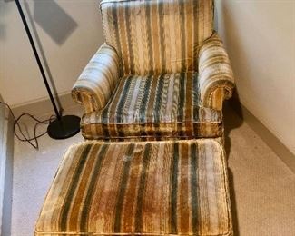 Pair of stripe velvet chairs and ottomans
