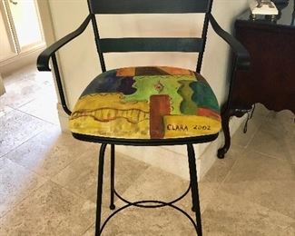 Set of 3 custom painted seats metal bar stools