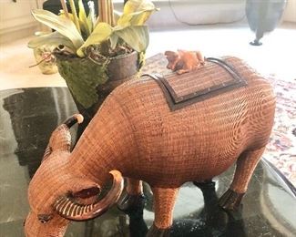 Wood and wicker water buffalo