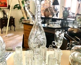 Several crystal decanters