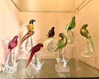 Rare collection of vintage Murano exotic birds