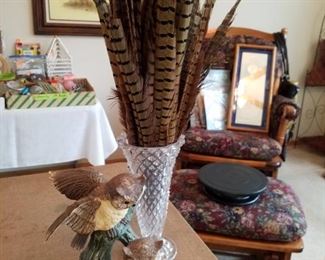 Pheasant feathers and owl decor