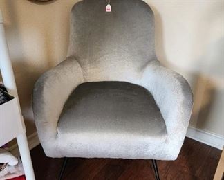 #MB2 - Buy It Now - $300.00 Grey upholstered MCM look armchair with metal legs 36" H x 27 1/2" W x 28" D - Local Pickup Only