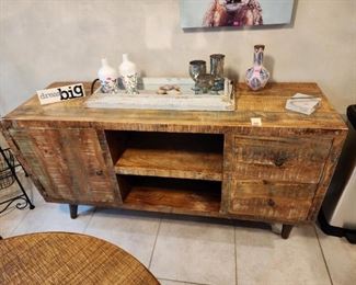 #K6 - Available for Pre-Sale Purchase - $650.00 Quirky and fun reclaimed wood buffet/cabinet - one end squared and one end rounded 31" H x 60" W x 19" D Local Pickup Only