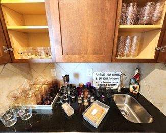 Barware Pink coupes on far left have SOLD Italian flutes in middle have SOLD