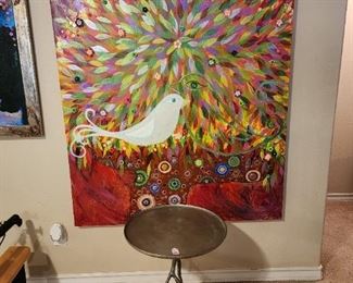 #D4 - Buy It Now - $225.00 Colorful original embellished oil on canvas by Carla 60" H x 48" W - Local Pickup Only