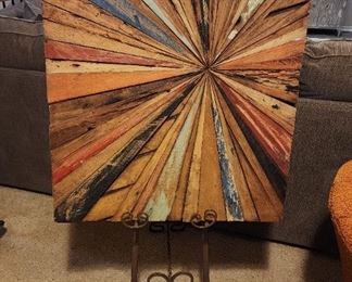 #D3 - Buy It Now - $125.00 Reclaimed wood art piece with metal easel (easel sold separately) 28" H x 28" W