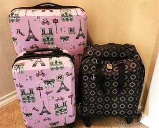 #H1 - Buy It Now - $125.00 Brighton Weekender Carry On Suitcase (far right) #H2 - Revelation! Large pink Maluku suitcase-$100.00 #H3 - Revelation! Small pink suitcase - $40.00