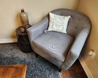 #DR1 - Buy It Now - $150.00 Grey upholstered club chair 31" H x 29" W x 30" D - Local Pickup Only