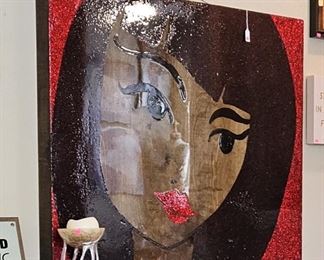 #GR13 - Buy It Now - $300.00 Original artwork on wood panel "Girl with Red Lips" 36" H x 48" W - Local Pickup Only