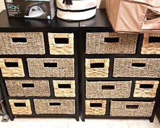 #L2 - Buy It Now- $55.00 each A pair of storage organizers with woven baskets 32" H x 22" W x 13 1/2" D - Local Pickup Only Only 1 left, one has SOLD