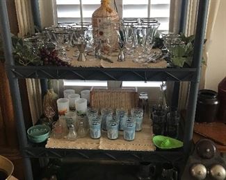 Barware with Platinum rim water, wine and cocktail. MCM glassware and ashtrays