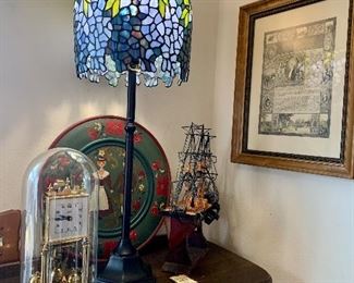 Stained Glass Tall Lamp, Square Face Schantz 400 Day Clock