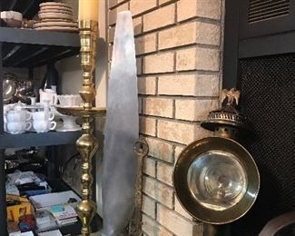 Alter Candle holders w/candles, Genuine propeller, Nice Reproduction Carriage light, Antique Fireplace holder