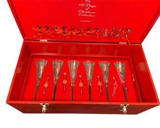 VINTAGE WATERFORD LIMITED EDITION 12 DAYS OF CHRISTMAS CHAMPAGNE FLUTE SET WITH WATERFORD CHEST
