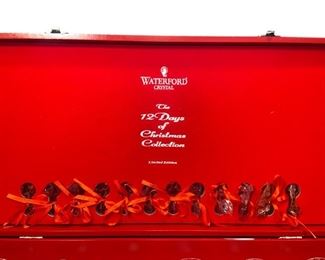 VINTAGE WATERFORD LIMITED EDITION 12 DAYS OF CHRISTMAS CHAMPAGNE FLUTE SET WITH WATERFORD CHEST
