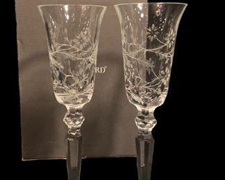 TWO PAIRS WATERFORD CRYSTAL FLUTES WITH BOX
