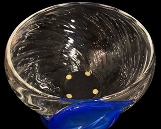 SIGNED KOSTA BODA ANNA EHRNER LEAF DETAILED ART GLASS CRYSTAL VASE
