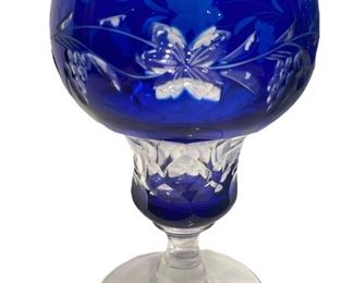 VAL ST. LAMBERT COBALT BLUE "VIGNES" GOBLETS, (8)
