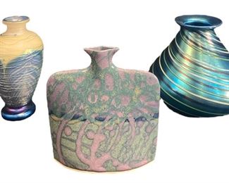 THREE SMALL ULTRA MODERN SIGNED VASES
